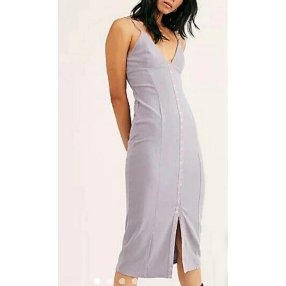 Free People Ribbed Button Front Midi Slip Dress‎ Lavender XS